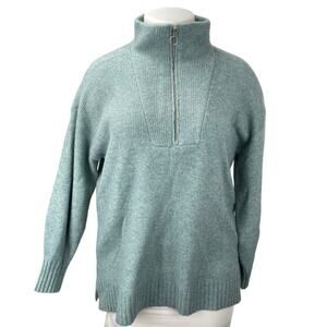 Lou & Grey Women's Green Wool Ribbed Half Zip Turtleneck Long Sleeve Sweater L